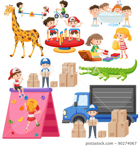 Set of different cute kids and objects Set of different cute kids and objects 90274067