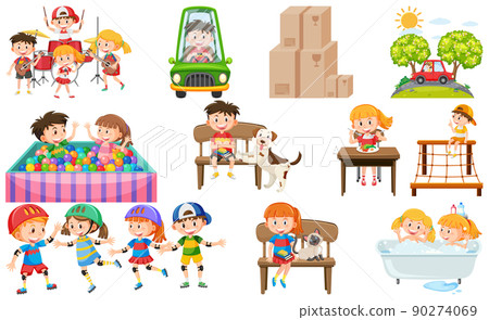 Set of cute kids and objects 90274069