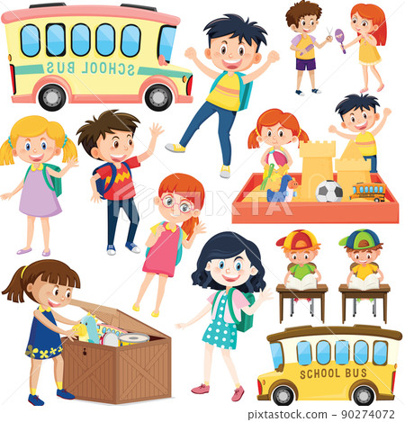 Set of different cute kids and objects 90274072
