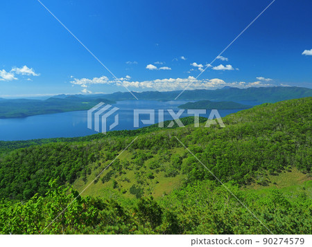 Lake Kussharo in early summer seen from Highland Koshimizu 725 Lake Kussharo in early summer seen from Highland Koshimizu 725 90274579