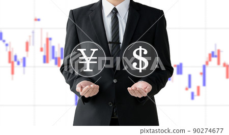 Exchange image-balance between yen and dollar 90274677