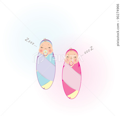 Cute sleeping newborn twins baby boy and girl Cute sleeping newborn twins baby boy and girl 90274966