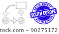 Blue Scratched South Europe Seal and Web Mesh Currency Conversion Scheme 90275172