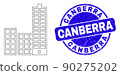 Blue Grunge Canberra Stamp Seal and Web Mesh City Buildings 90275202
