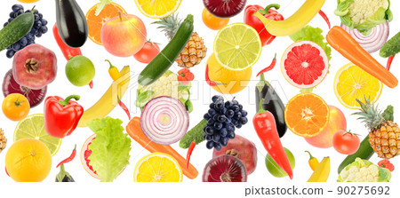 Big seamless pattern from healthy fruits and vegetables isolated on white Big seamless pattern from healthy fruits and vegetables isolated on white 90275692