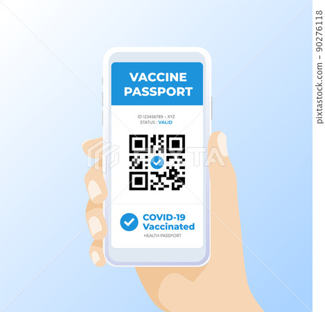 Digital vaccine passport on mobile phone screen. Scanning QR code for vaccine passport. Digital vaccine passport on mobile phone screen. Scanning QR code for vaccine passport. 90276118