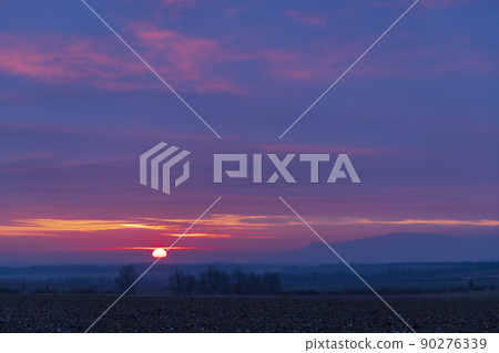 Sunrise in vineyards under Palava, Southern Moravia, Czech Republic Sunrise in vineyards under Palava, Southern Moravia, Czech Republic 90276339