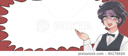 70's shojo manga-style banner, the lines of a beautiful man dressed as a pale man 90276684