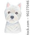 Watercolor portrait of White West Highland Terrier puppy. Hand painted water color sketchy illustration, cut out clipart element for design decoration, poster, greeting card, banner, event invitation. 90277046