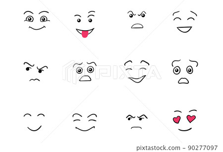 Cartoon cute and funny faces with positive and negative emotions. 90277097
