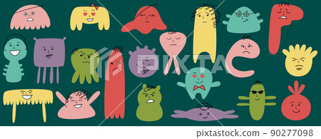 Cartoon cute and funny monsters with positive and negative emotions. 90277098
