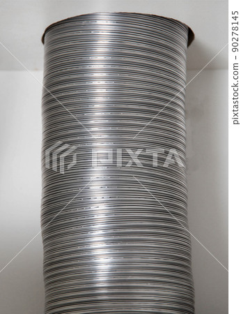 Aluminum corrugation from a kitchen hood. Purification and air supply. Close-up 90278145