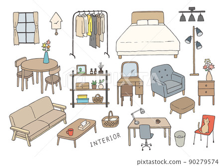 室內和家具的手繪插圖集 2(彩色) 室內和家具的手繪插圖集 2(彩色) 90279574