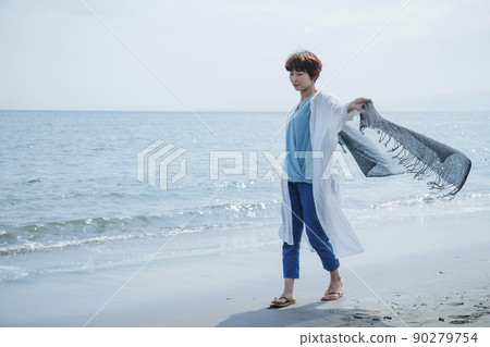 Sea picnic women outdoor sandy beach trip Sea picnic women outdoor sandy beach trip 90279754