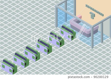 Isometric illustrations of station windows and ticket gates, no main line 90280129