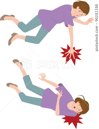 A woman who falls and bruises her arms, wrists and shoulders 90281198
