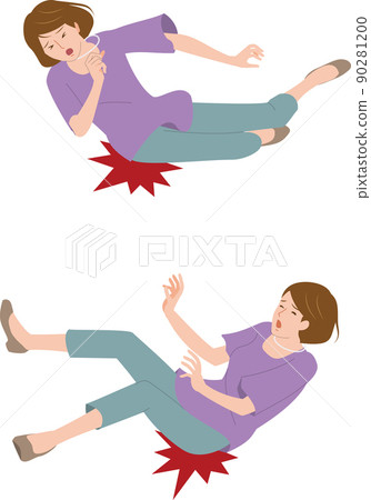 A woman who falls and bruises her hips and buttocks 90281200