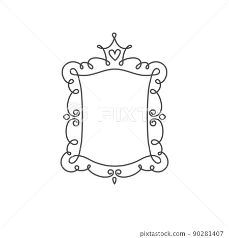 Princess frame. Royal mirror frame and majestic prince doodle border. Cute crown border. Outline vector illustration.  90281407