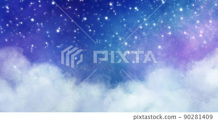閃耀星空宇宙蓬鬆雲彩手繪背景紋理素材 90281409