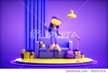 3D rendering of cute girl 90281429