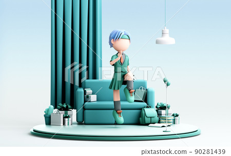 3D rendering of cute girl 90281439