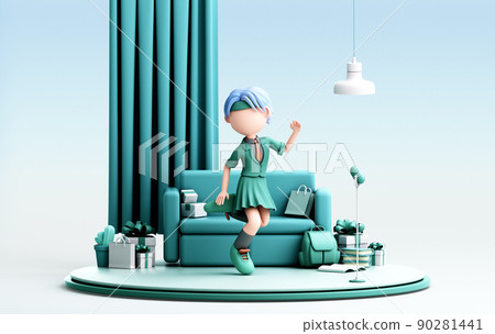 3D rendering of cute girl 90281441