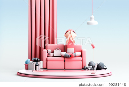3D rendering of cute girl 90281448