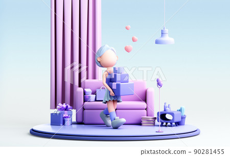 3D rendering of cute girl 90281455