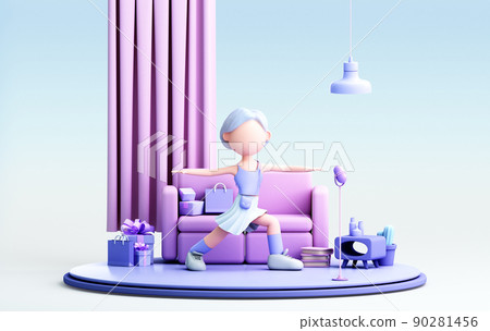 3D rendering of cute girl 90281456