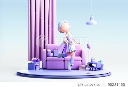 3D rendering of cute girl 90281460