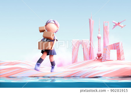 3D rendering of cute girl 90281915