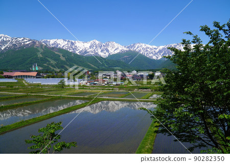 Hakuba Village in early summer, Northern Alps and rural scenery Hakuba Village in early summer, Northern Alps and rural scenery 90282350