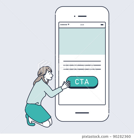 Illustration material of a woman who presses the CTA button of the smartphone site 90282360