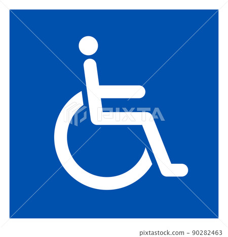 輪椅，障礙圖標，象形圖（藍色，方形框架） 90282463