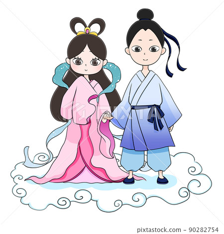 Orihime 和 Hikoboshi 的插圖,睜大眼睛 Orihime 和 Hikoboshi 的插圖,睜大眼睛 90282754