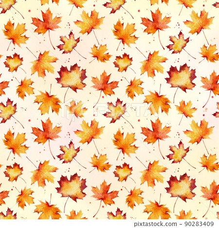 Watercolor seamless pattern with autumn maple leaves on light background. 90283409