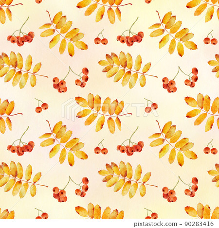 Seamless pattern with watercolor autumn leaves and rowan berries. Seamless pattern with watercolor autumn leaves and rowan berries. 90283416