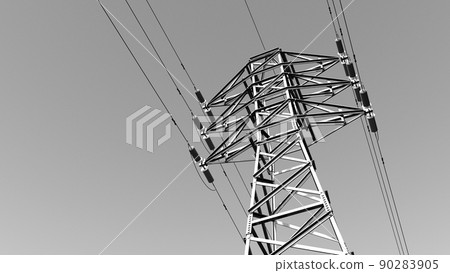 Overhead power line in black and white 90283905