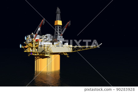 Oil platform in the sea at night 90283928