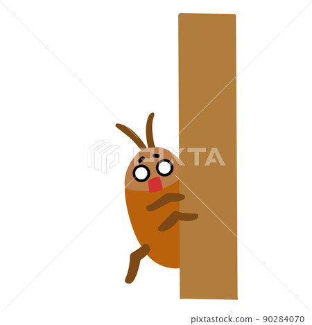 Cockroach peeking through the wall, a scared expression 90284070
