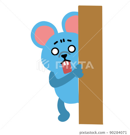 老鼠從牆上偷看，一副害怕的表情 90284071