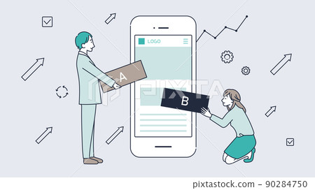 Illustration material of men and women trying to achieve results in AB test 90284750