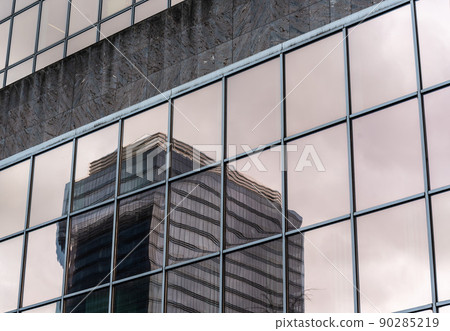 Schaerbeek, Brussels Capital Region - Belgium - The Brussels North WTC towers reflecting in  rectangular windows 90285219