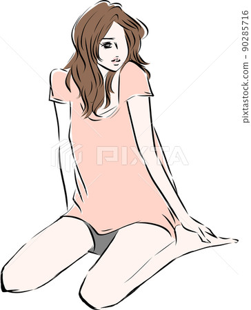 A woman relaxing in room wear A woman relaxing in room wear 90285716