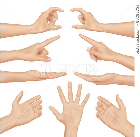 Set of Woman Hands on white background, realistic vector illustration Set of Woman Hands on white background, realistic vector illustration 90285753
