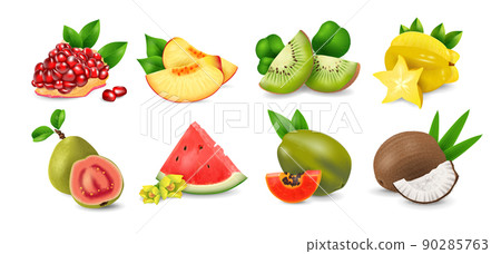 Set of Exotic Fruits, realistic design vector illustration 90285763