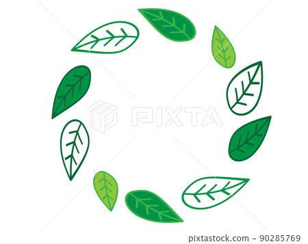 Handwritten style circular frame of green leaves Handwritten style circular frame of green leaves 90285769