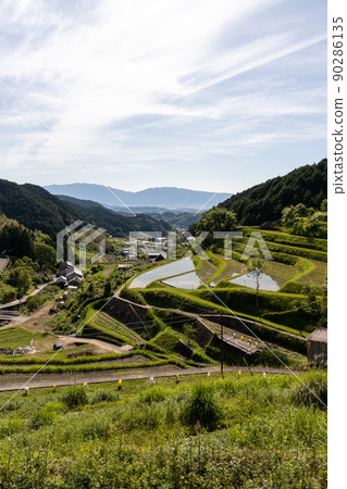 Scenery of terraced rice fields in Asuka Murakami district, Nara prefecture 90286135
