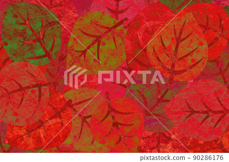 水彩葉子在紅色變化上的重疊 90286176