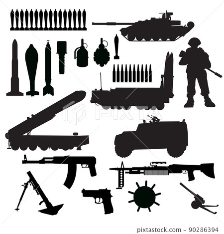 icon set of military equipment and weapons 90286394
